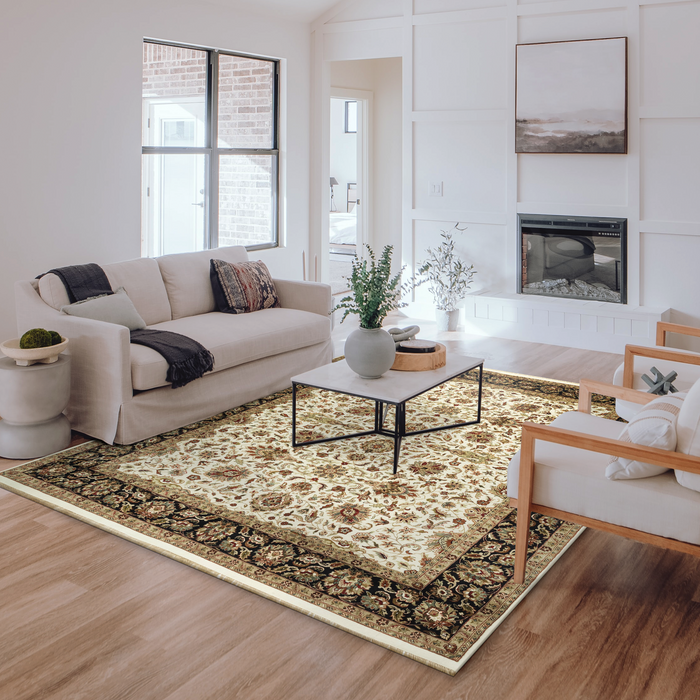 Indo Persian 8x10 Ivory/Black Wool and Silk