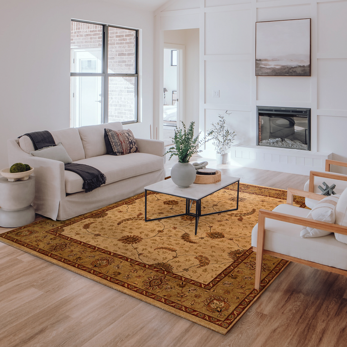 Elegance 8x10 Beige/Gold Ghazni and Argentinian Highland Wool