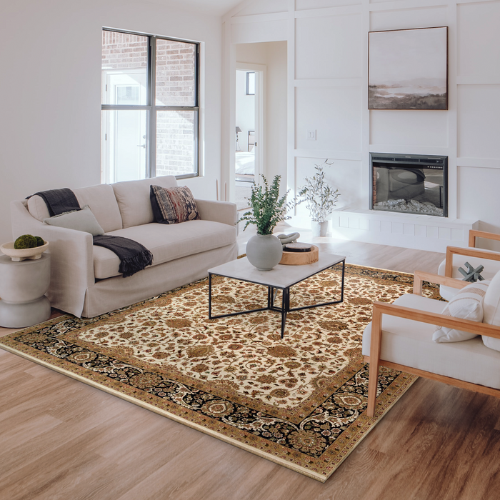 New Isfahan 8x10 Beige/Black Wool and Silk