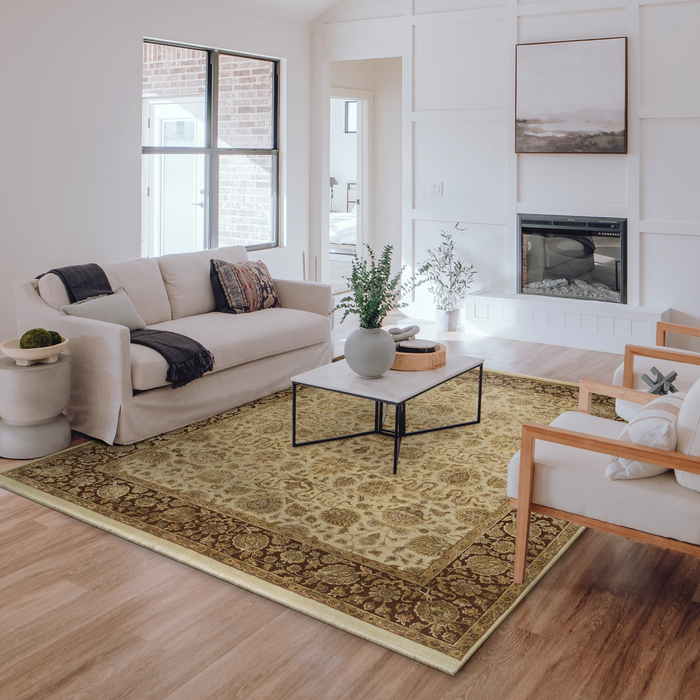 Enchante 8x10 Ivory/Mocha Wool and Silk Embossed.