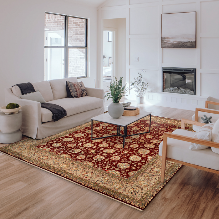 Indo Persian 8x10 Burgundy/Beige Wool and Silk