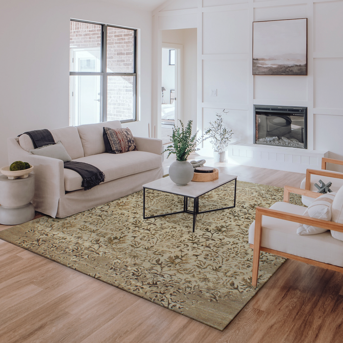 Erased 8x10 Beige/Ivory Wool and Silk.