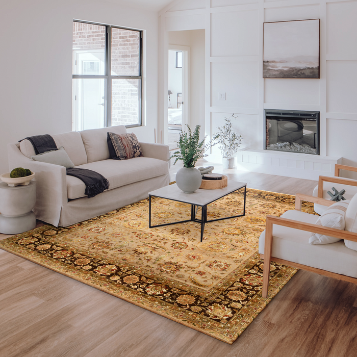 New Mashad 8x10 Ivory/Brown Wool and Silk