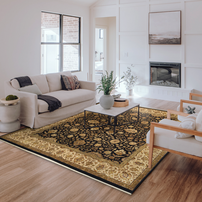 Enchante 8x10 Black/Beige Wool and Silk Embossed