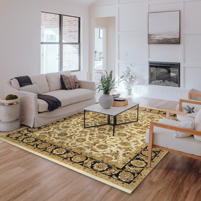 Agra 8x10 Black/Ivory/Beige Wool