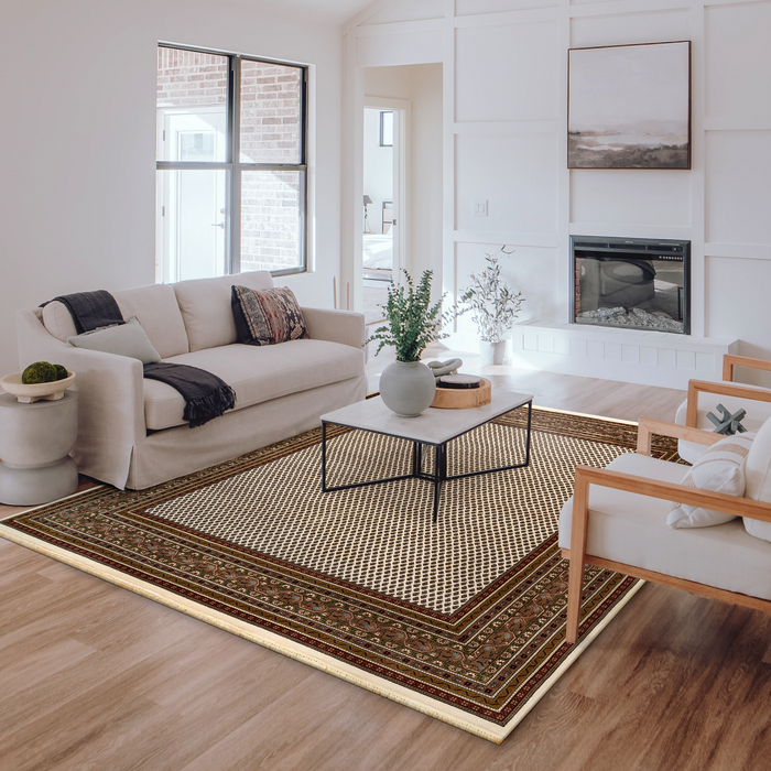 Mir 8x10 Cream/Olive Brown Wool and Silk