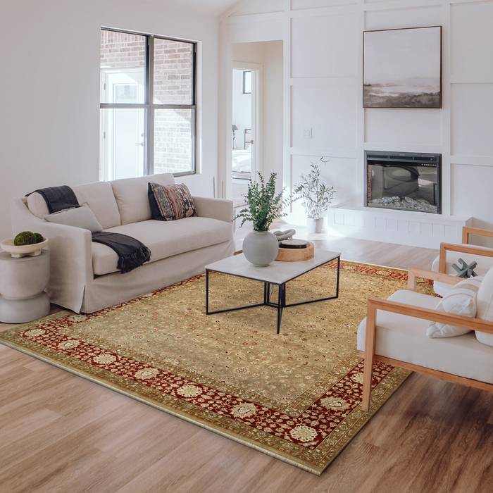 New Bakhtyar 8x10 Camel/Bulgarian Red Wool and Silk