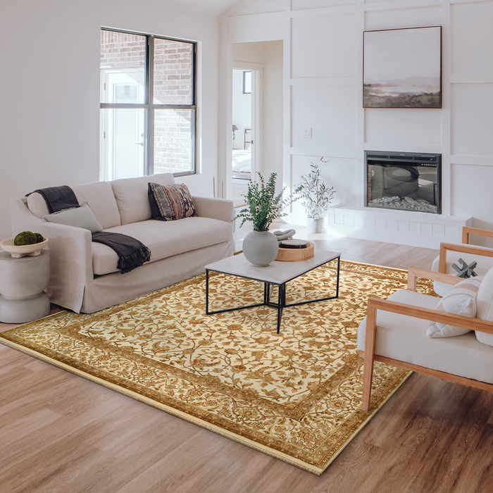 Varanasi 8x10 Beige/Light Green Wool and Silk Embossed