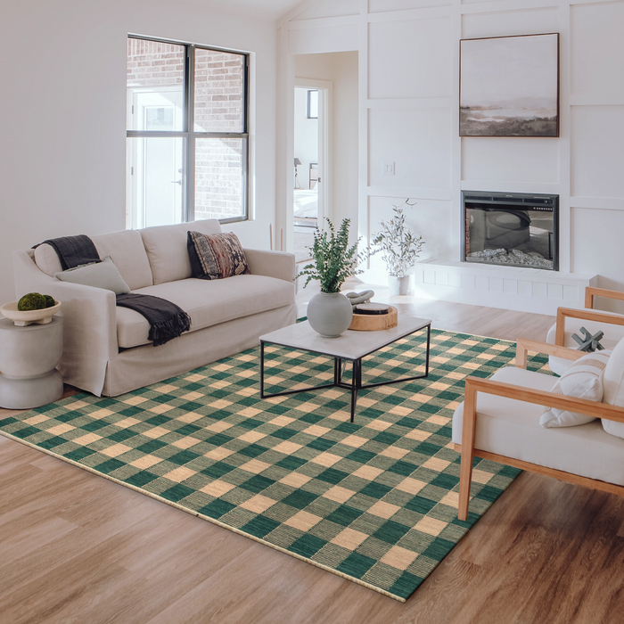 Gingham 8x10 Teal/Beige Wool B