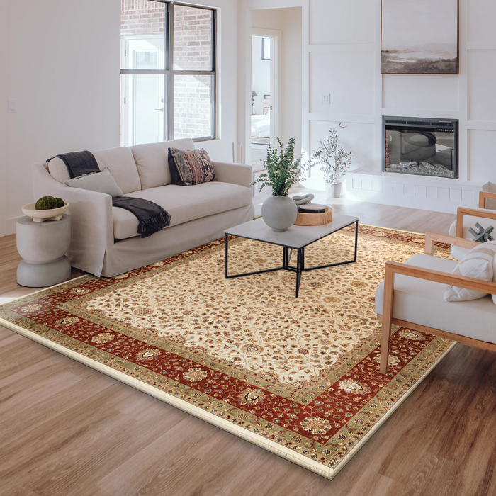 Bakhtyar 9x12 Beige/Rust/Ivory Wool and Silk