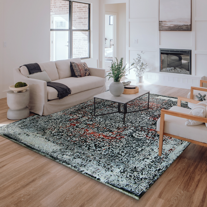 Eterno 8x10 Grey/Ivory Wool and Silk Embossed