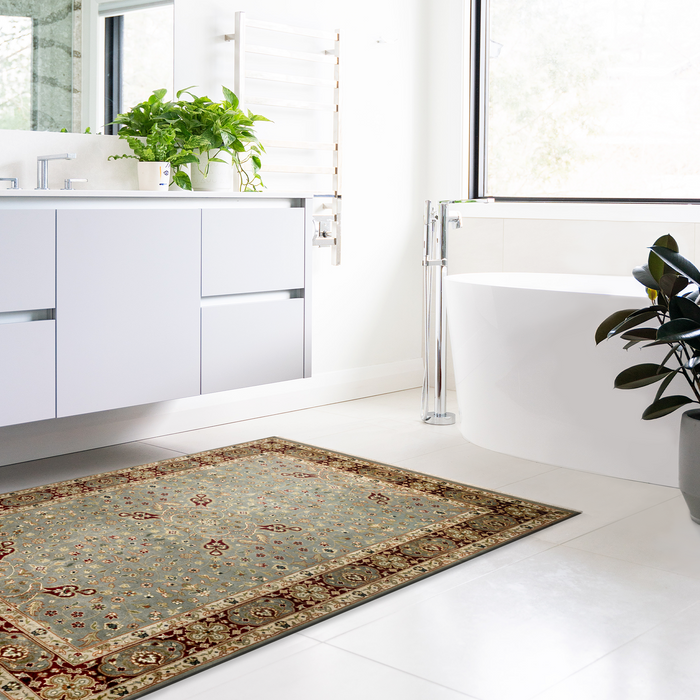 Indo Persian 4x6 Light Blue/Burgundy Wool and Silk