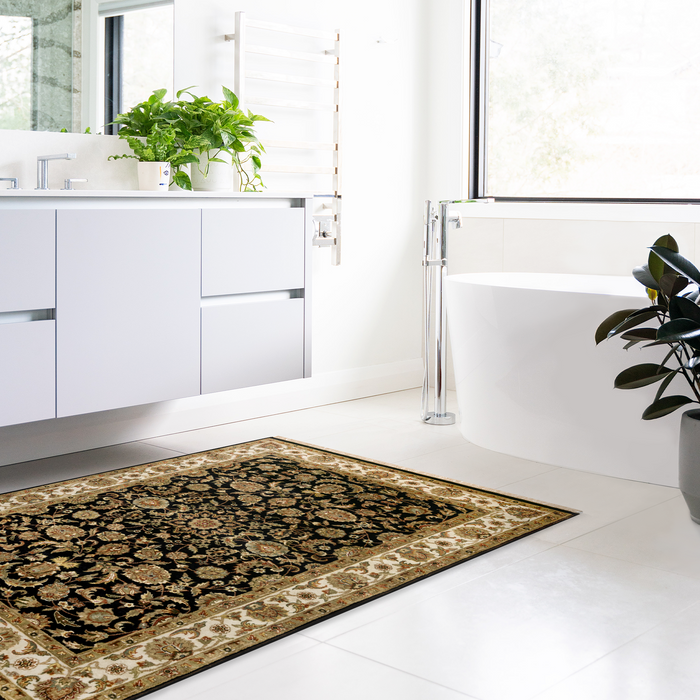 Indo Persian 4x6 Black/Beige Wool and Silk