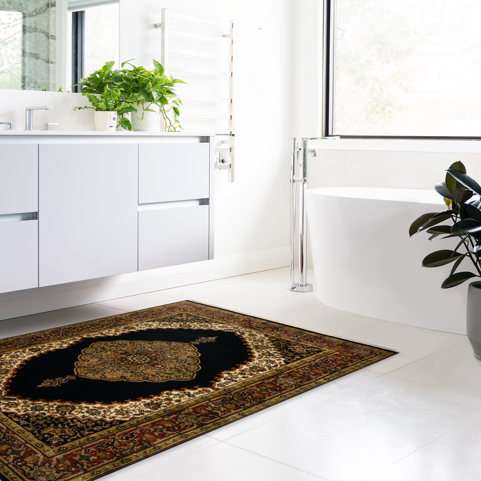 Kashan 4x6 Black/Burgundy Wool