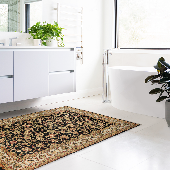 Indo Persian 4x6 Black/Beige Wool and Silk