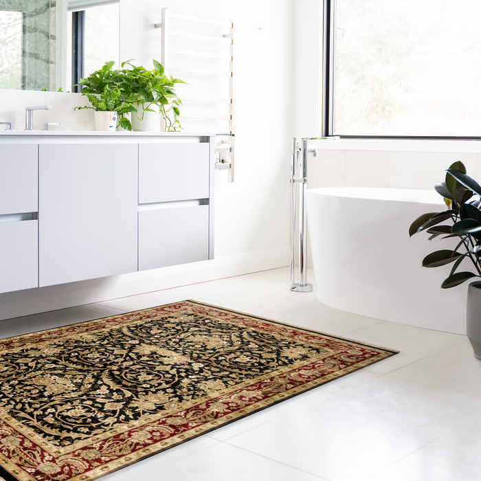 Mustafi 4x6 Black/Burgundy Wool and Silk