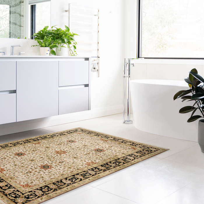 Indo Persian 4x6 Beige/Black Wool and Silk