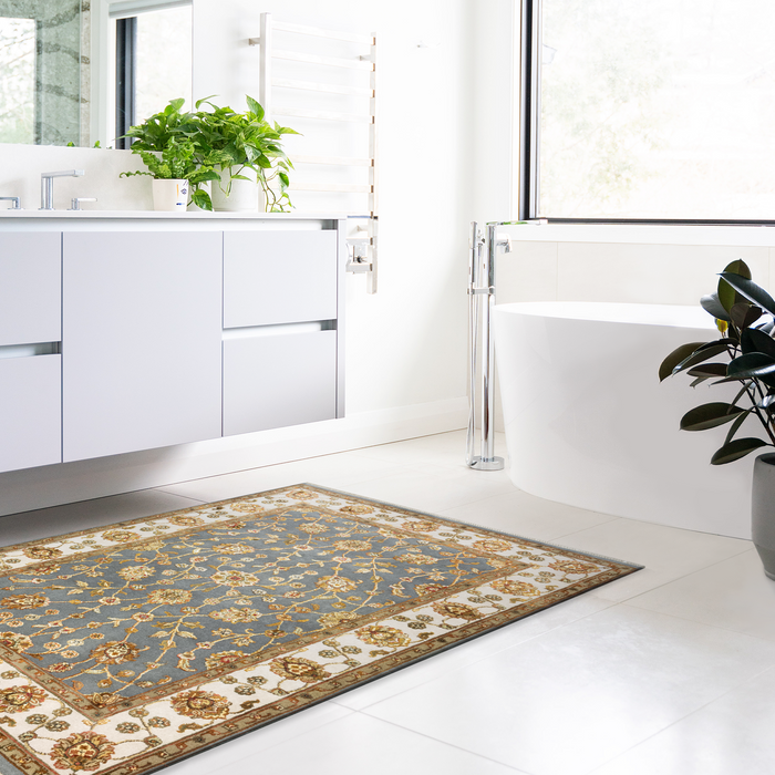 Elegance 4x6 Grey/Ivory Wool and Silk Embossed.