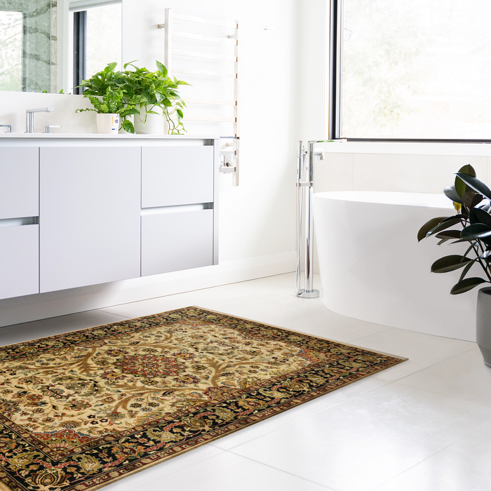 Indo Persian 4x6 Ivory/Black Wool and Silk