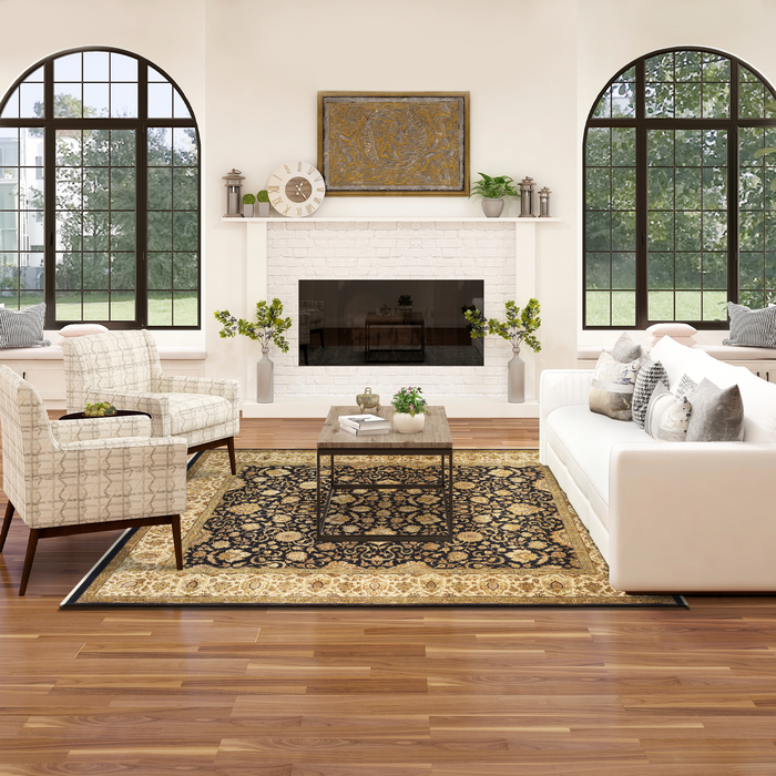 Enchante 8x10 Black/Beige Wool and Silk Embossed