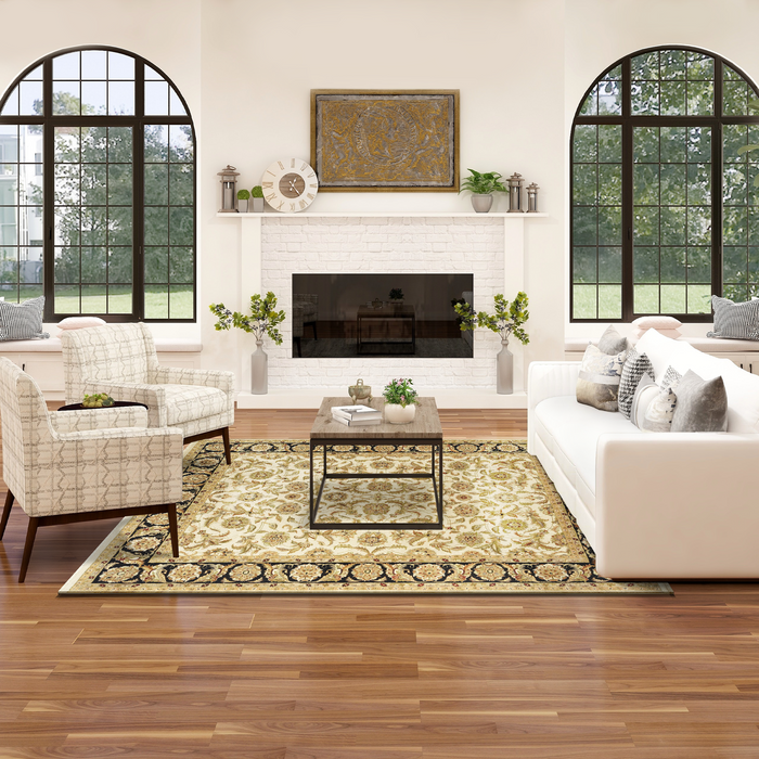 Agra 8x10 Black/Ivory/Beige Wool