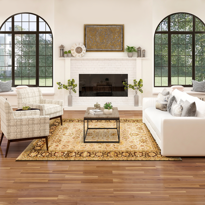 New Mashad 8x10 Ivory/Brown Wool and Silk