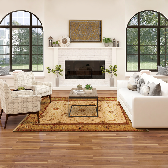 Elegance 8x10 Beige/Gold Ghazni and Argentinian Highland Wool