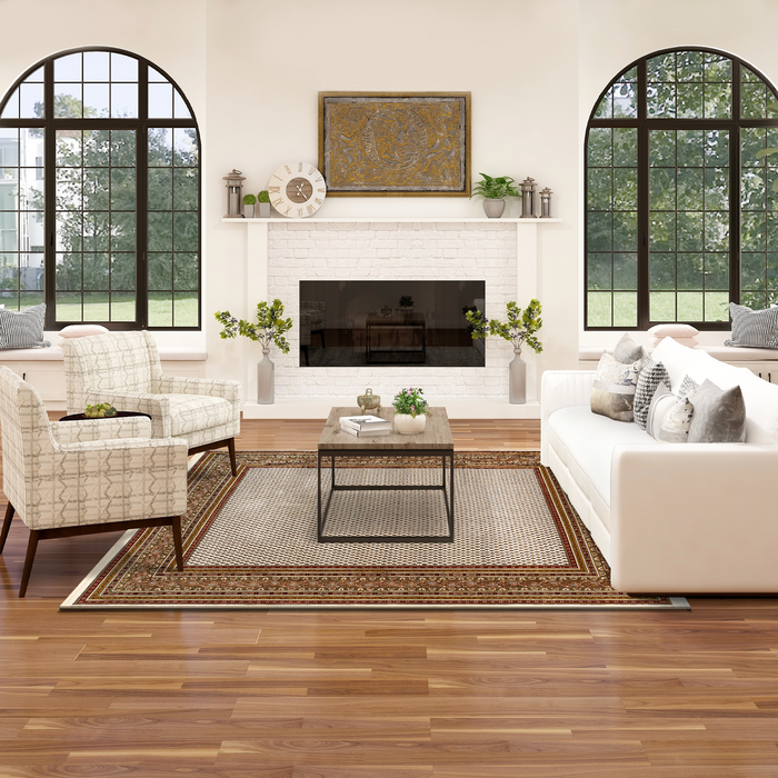 Mir 8x10 Cream/Olive Brown Wool and Silk