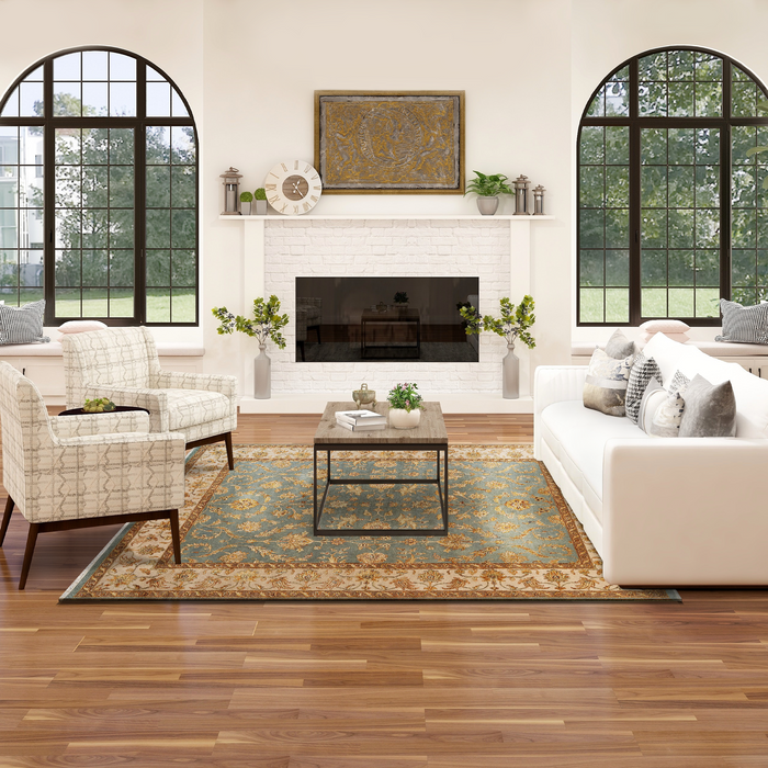 Reflections 8x10 Light Blue/Ivory Wool and Silk Embossed (B)