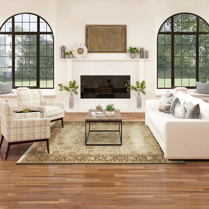 Enchante 8x10 Ivory/Mocha Wool and Silk Embossed.