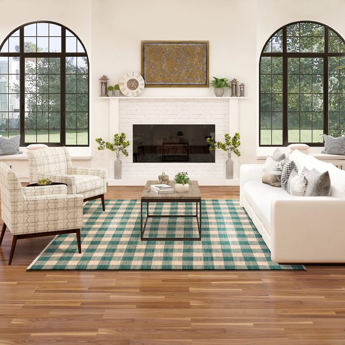 Gingham 8x10 Teal/Beige Wool B