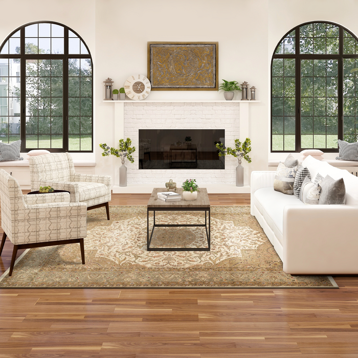 Indo Persian Varanasi 9x12 Beige/Light Green Wool and Silk