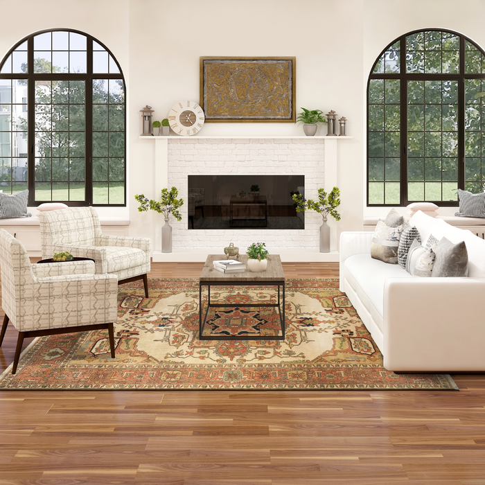 Indo Persian 9x12 Serapi Beige/Rust Wool