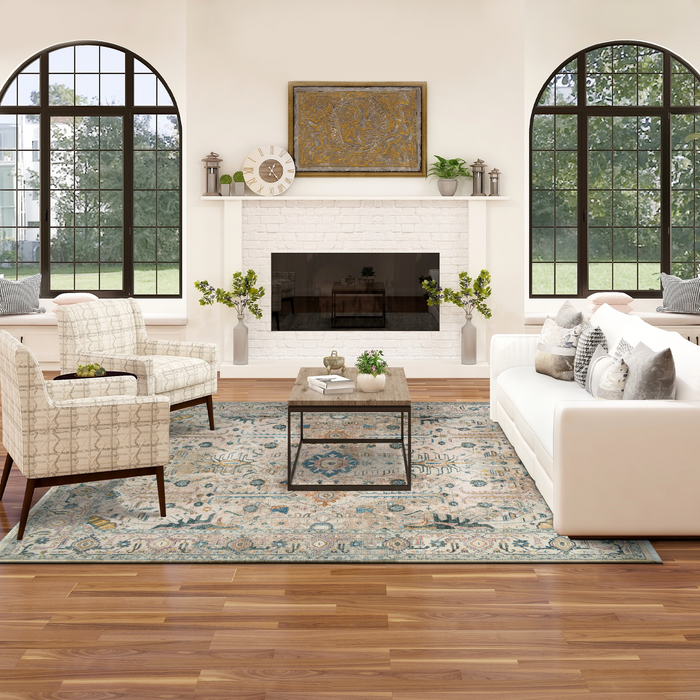 Return To Classic 9x12 Blue/Beige Wool