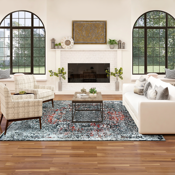 Eterno 8x10 Grey/Ivory Wool and Silk Embossed