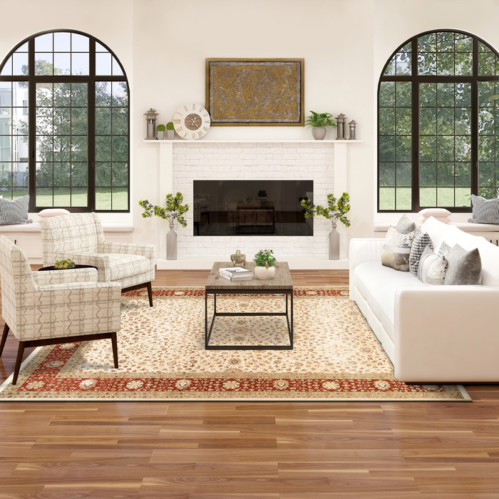 Bakhtyar 9x12 Beige/Rust/Ivory Wool and Silk