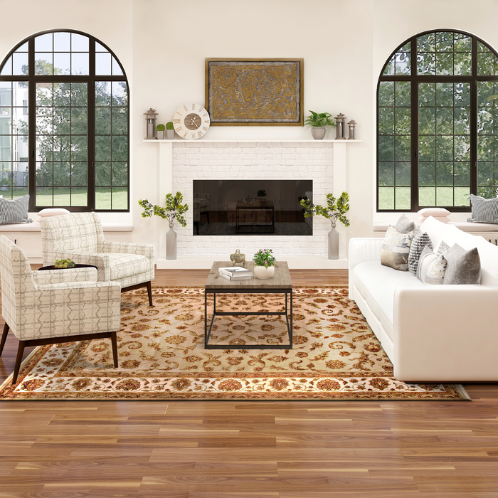 Elegance 9x12 Camel/Ivory Wool and Silk Embossed