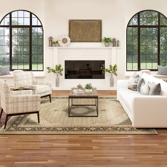 Tabriz 9x12 Olive/Black Wool and Silk