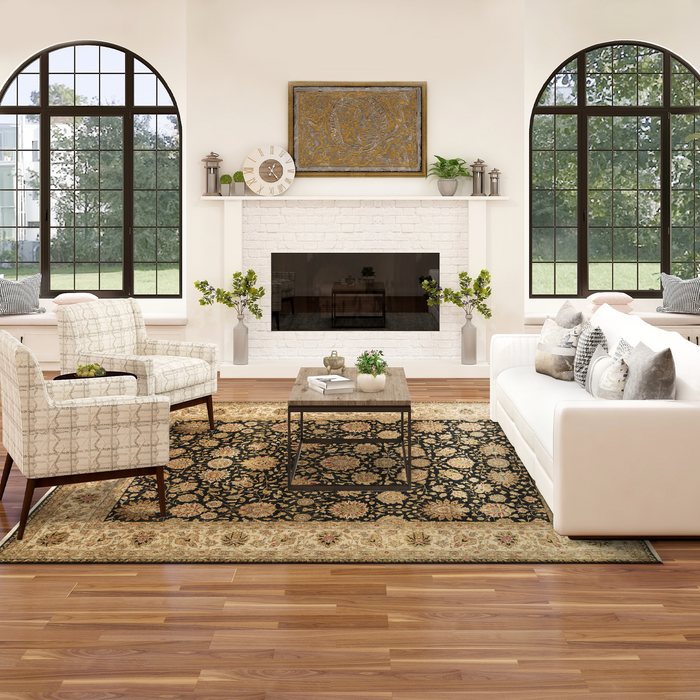 Agra Collection 9x12 Black/Ivory Wool