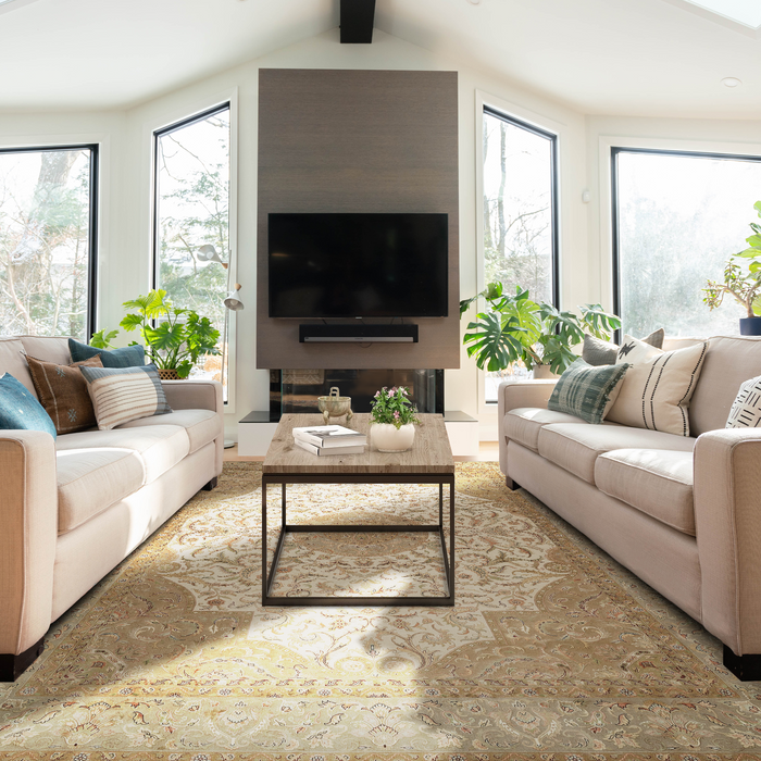 Varanasi 8x10 Beige/Light Green Wool and Silk