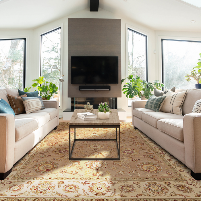 Indo Persian 9x12 Beige/Brown Wool and Silk.