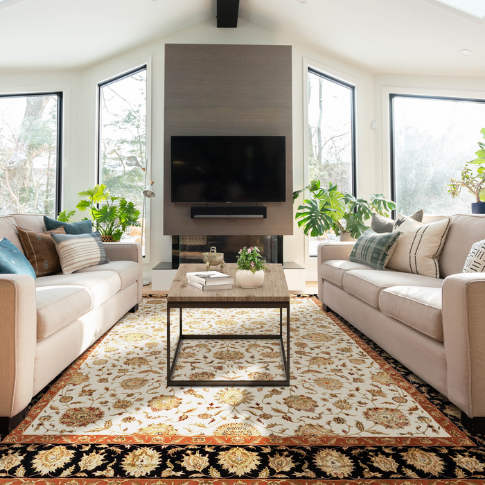 Mashhad 9x12 Beige/Black Wool and Silk