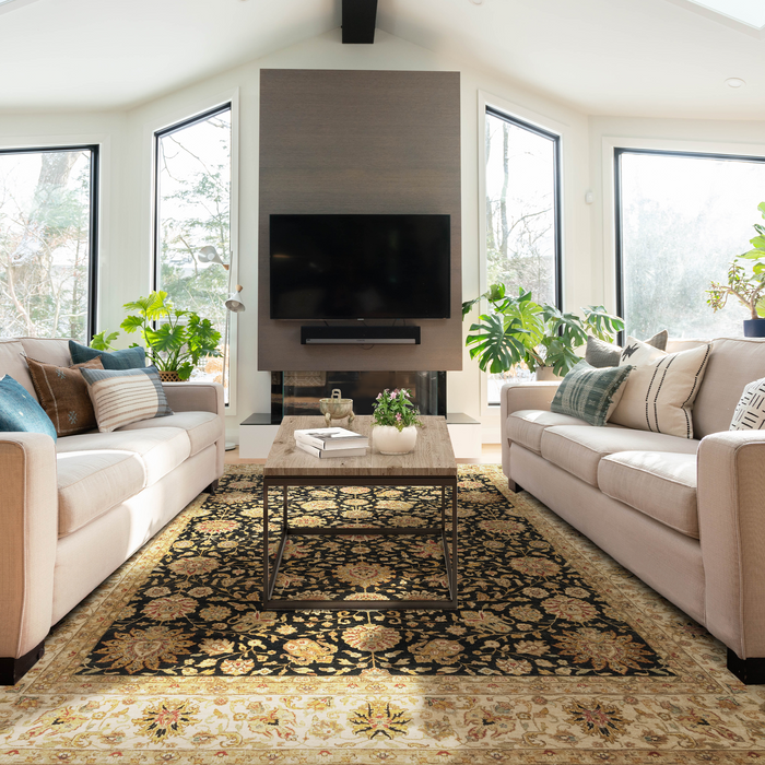 Agra Collection 9x12 Black/Ivory Wool