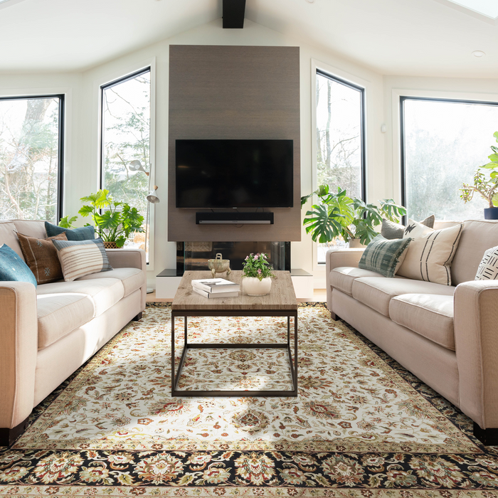 Indo Persian 8x10 Ivory/Black Wool and Silk