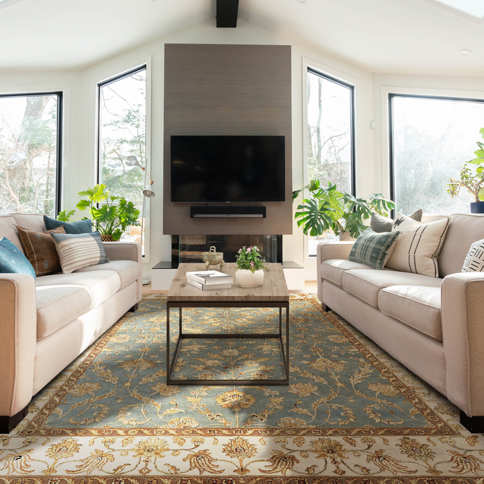 Reflections 9x12 Ivory/Light Blue Wool and Silk Embossed.