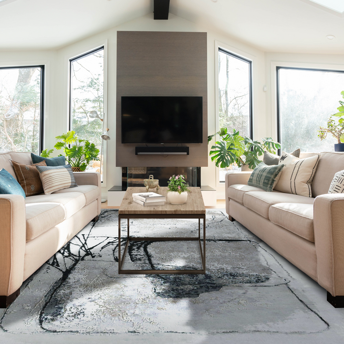 Sangha 8x10 Ivory/Grey Wool and Silk