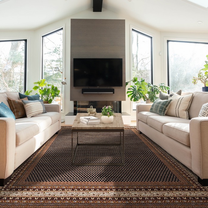 Grand Mir 10x14 Black/Cream Wool and Silk