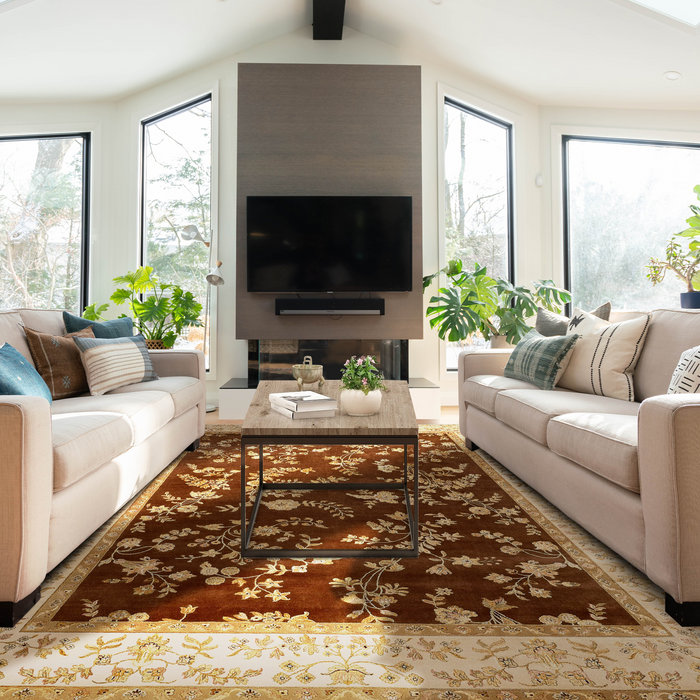 Reflections 9x12 Ivory/Brown Wool and Chinese Silk Embossed