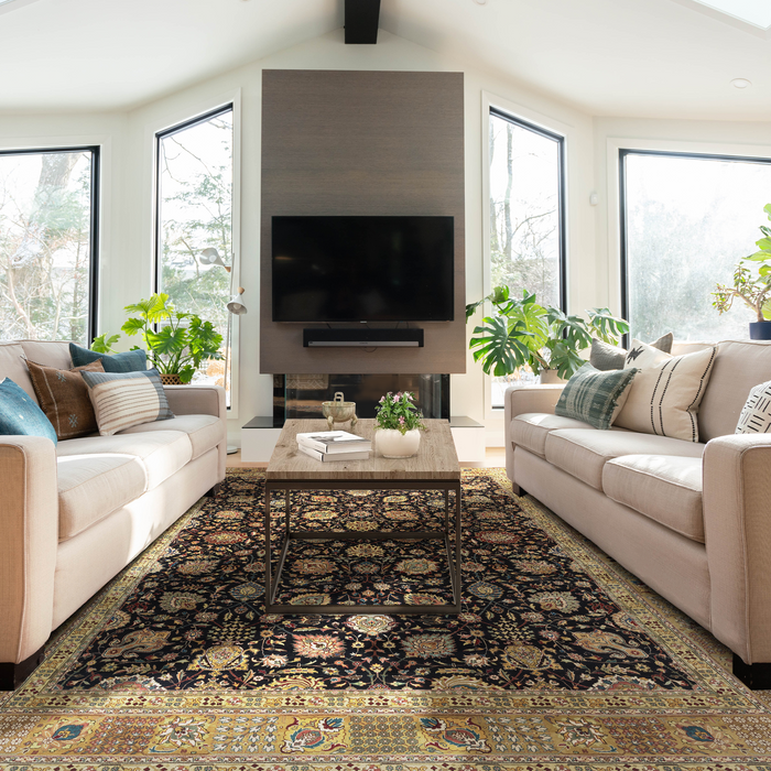 Tabriz 9x12 Black/Light Gold Wool