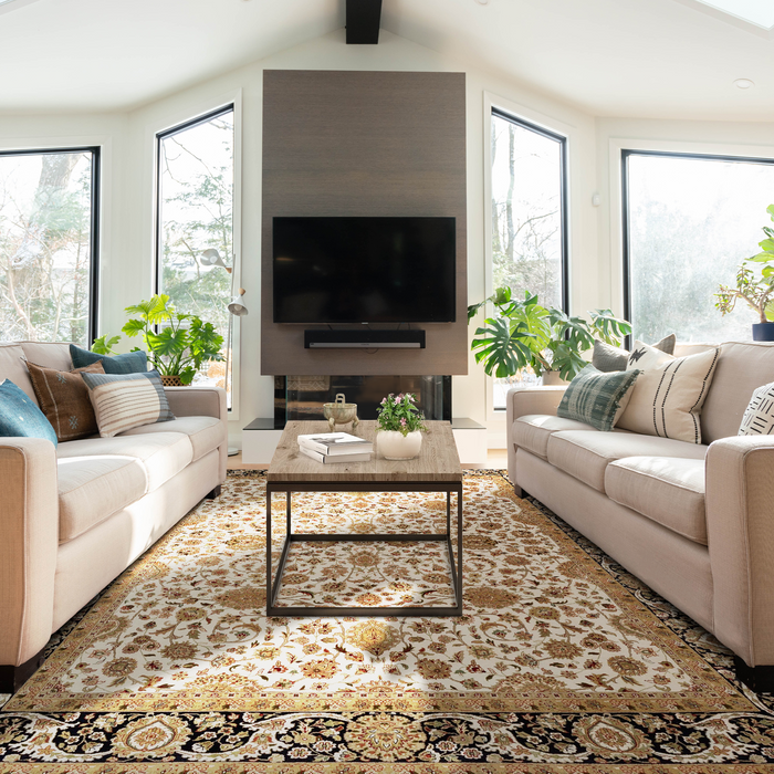 New Isfahan 8x10 Beige/Black Wool and Silk